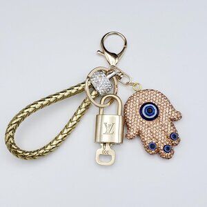 Authentic Louis Vuitton Lock & Key with Unbranded Evil Eye Charm, Keychain